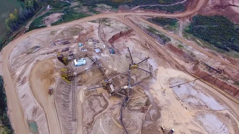 Drone fly over sand quarry Stock Footage