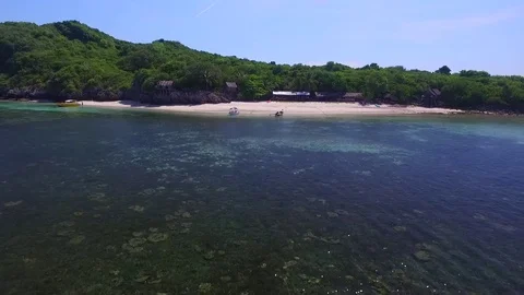 Drone fly over the sea, Islands with shallow water coral at gulf of Thailand Stock Footage 76899587