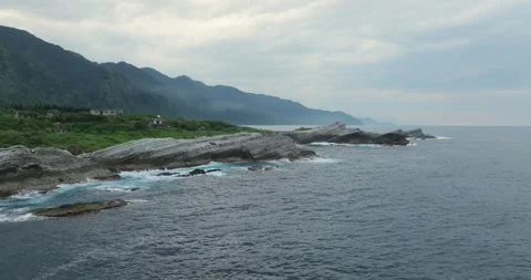 Drone fly over Shitiping in Taitung Hualien of Taiwan Stock Footage 256871259