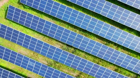 Drone fly over solar farm, renewable energy from solar. Video stock 200645725