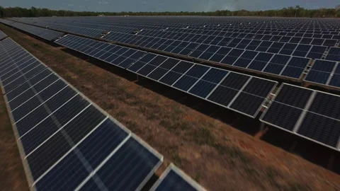 Drone fly-over of  solar panel farm Stock Footage 289695822