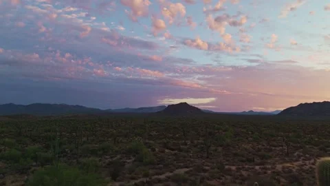 Drone Fly Over Of Sonoran Desert Landscape During Colorful Sunrise In AZ Stock Footage 345417200