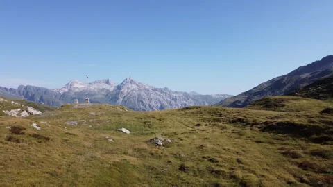Drone fly over Splugen Pass at Italy Switzerland border 動画素材 319215221