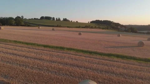 Drone fly over stacked hay Stock Footage 201628171