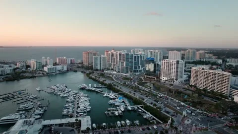 Drone fly over of sun setting near Sarasota, FL. Stock Footage 296618814
