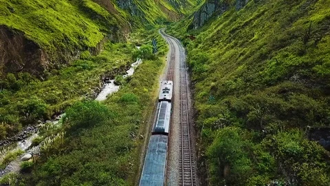 Drone fly over the train Devil Nose Alausi Ecuador Stock Footage 90229681