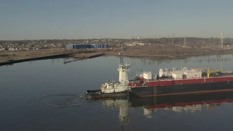 Drone fly past back end barge tug. 4K Stock Footage 151537444