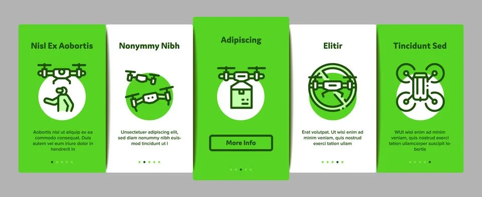 Drone Fly Quadrocopter Onboarding Elements Icons Set Vector イラスト素材
