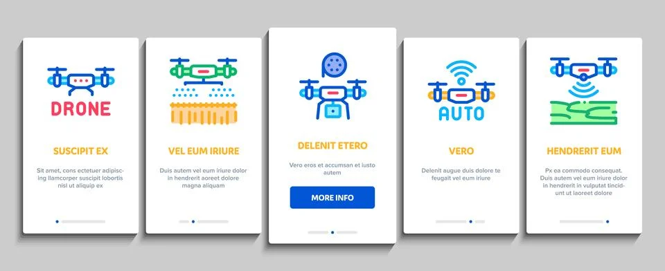 Drone Fly Quadrocopter Onboarding Elements Icons Set Vector イラスト素材