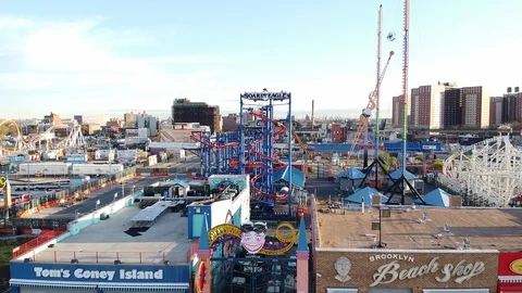 Drone fly to Soaring Eagle Roller Coaster Coney Island Video stock 129768271
