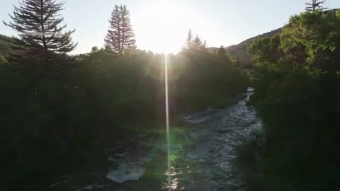 Drone Fly Through Avon Colorado River | Summer Sun Rays 库存影片 331480158