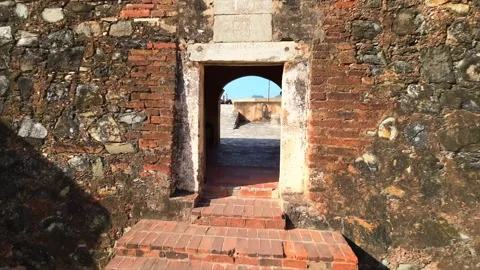 Drone Fly Through Castillo de Santa Rosa de la Eminencia and Asuncion Stockbeeldmateriaal 348349632