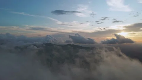Drone Fly Through Fluffy Cloud In Misty Sky At Sunset In Costa Rica, 4K Stock Footage 238882417