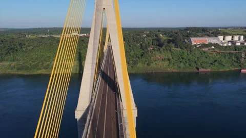 Drone Fly Through Integration Bridge Over Parana River at Triple Frontier 스톡 동영상 338082423