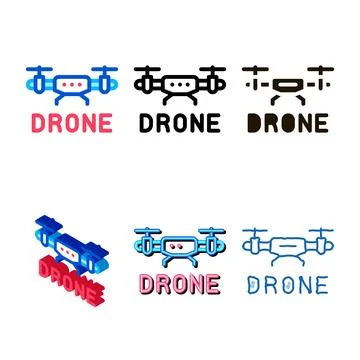 Drone fly toy set machine icon vector outline Stock Illustration