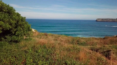 Drone fly to waves over clif 库存影片 116257716