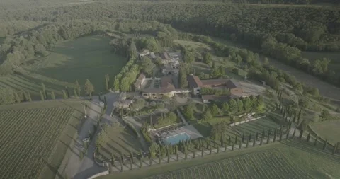 Drone Flyby Around Tuscan Villa and Rural Estate near Bucine, Italy Stock Footage 343932032