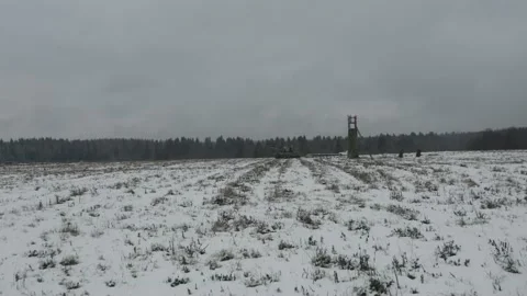 Drone flyby in front of the tank. Stock Footage 147348757