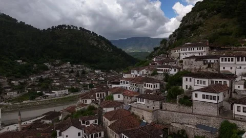 Drone Flyby of Mangalem Ottoman Architecture in Berat Albania, 4K Stock Footage 337178581