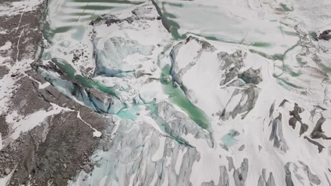 Drone Flying Above and Between Glacier Ice Pillars (Seracs) and Turquoise 動画素材 335294677
