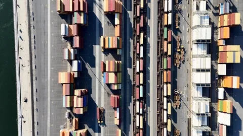 Drone flying above container port Stock Footage 289919352