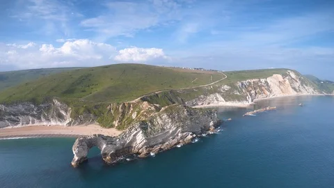 Drone flying above Durdle Door. Dorset, UK Stock Footage 112417985