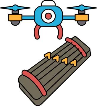 A drone is flying above a long, thin object イラスト素材