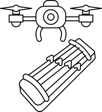 A drone is flying above a long, thin object Stock Illustration