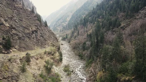 Drone flying above the river in the forest jungle. aerial shot of mountains Stock Footage 156955160