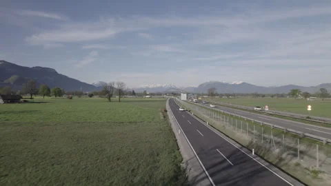 Drone Flying Above The Road With Driving Cars And Trucks. Stock Footage 254467623