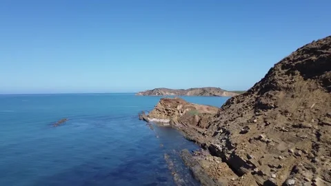 Drone flying above sandy peninsula and beach in Albania Stock Footage 327977600