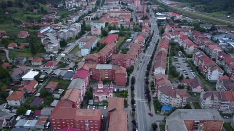 Drone flying above a small city in Europe Video stock 229804437