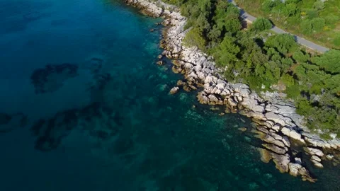 Drone flying above stari grad shoreline hvar island croatia Video stock 340182327
