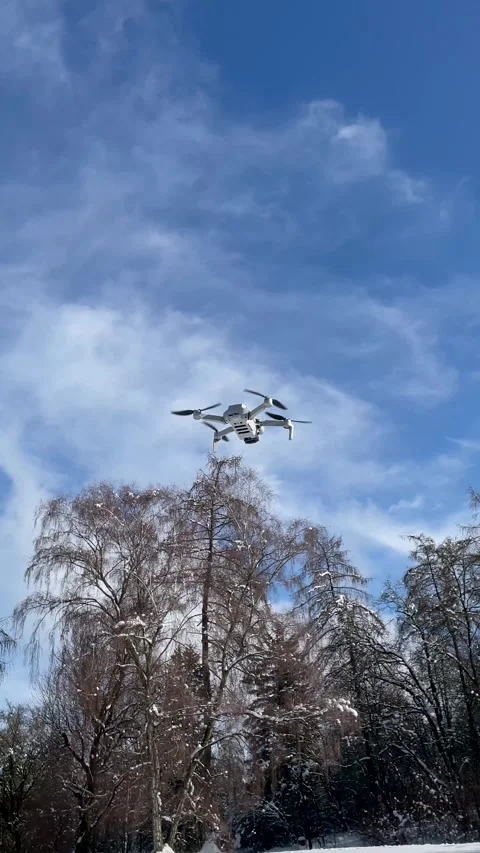 Drone Flying Above Trees in Snowy Location on a Clear Day Stock Footage 327908934