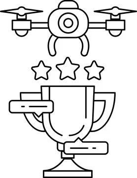 A drone is flying above a trophy cup with three stars on it Ilustração Stock