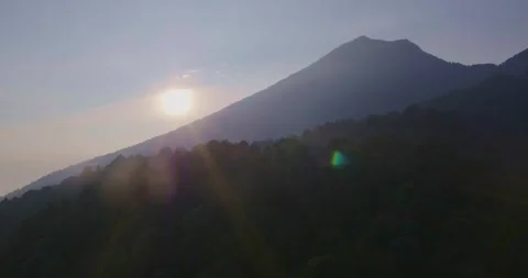 Drone Flying Above Tropical Forest Highlighted by Warm Sunrise Light Stock Footage 329520889