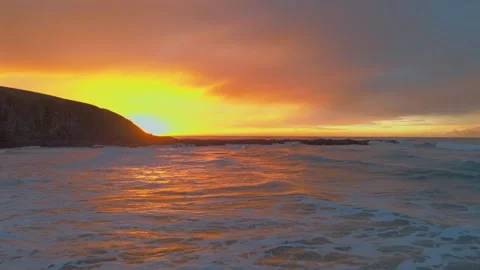 Drone Flying Along Beach Toward Rocky Coastline at Sunrise, South Africa.ho.. Stock Footage 341030232