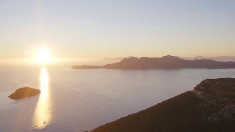 Drone flying along formentor Mallorca during sunrise hours of the day Stock Footage 101718613