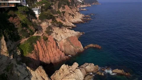 Drone Flying Alongside Dramatic Rocky Coastline, Costa Brava, Spain Stock Footage 306015831