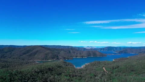 Drone flying alongside Lake Eildon in Victoria, Australia Stock Footage 331615352