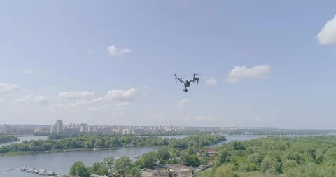 Drone flying and filming Cityscape panorama Sky Aerial 4K Stock Footage 113710113