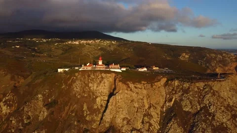 Drone flying around Cabo da Roca lighthouse Stock Footage 197615490