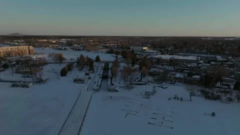 Drone flying around the chambly channel a historic site of canada in winter Stock Footage 341584322