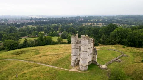Drone flying around Donnington medieval castle ruins, Berkshire county, Stock Footage 166511657