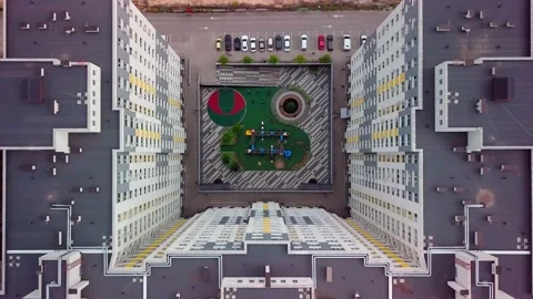 Drone flying around a housing complex, construction site. Building from the sky Stock Footage 159442184