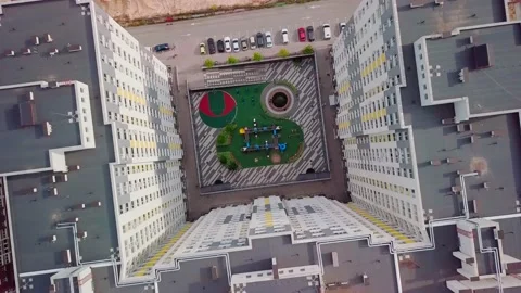 Drone flying around a housing complex, construction site. Building from the sky Stock Footage 159442195