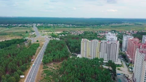 Drone flying around a housing complex, construction site. Building from the sky Stock Footage 159442807