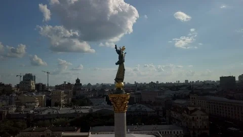 Drone flying around Independence Monument in Independence Square, Kiev Ukraine Stock Footage 114677729