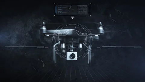 Drone flying with augmented reality digital interface overlay Stock Footage 335945693
