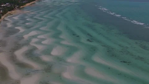Drone Flying Backward Above Tropical Sandbars and Turquoise Sea in Thailand Видео 336011643